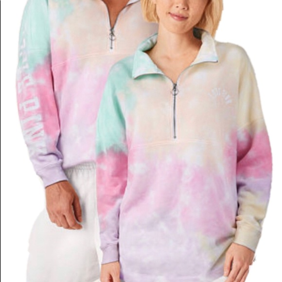 PINK Victoria's Secret Tops - NEW VICTORIAS SECRET PINK VARSITY HALF ZIP RARE COLOR FREYA TIE DYE NWT
